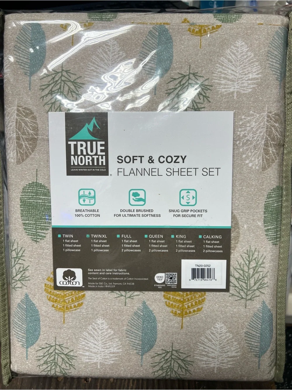 Cozy Leaf Print Cotton Flannel Sheet Set twin XL